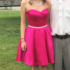 Sherri Hill Elegant Pink Strapless Dress with Rhinestone Detail